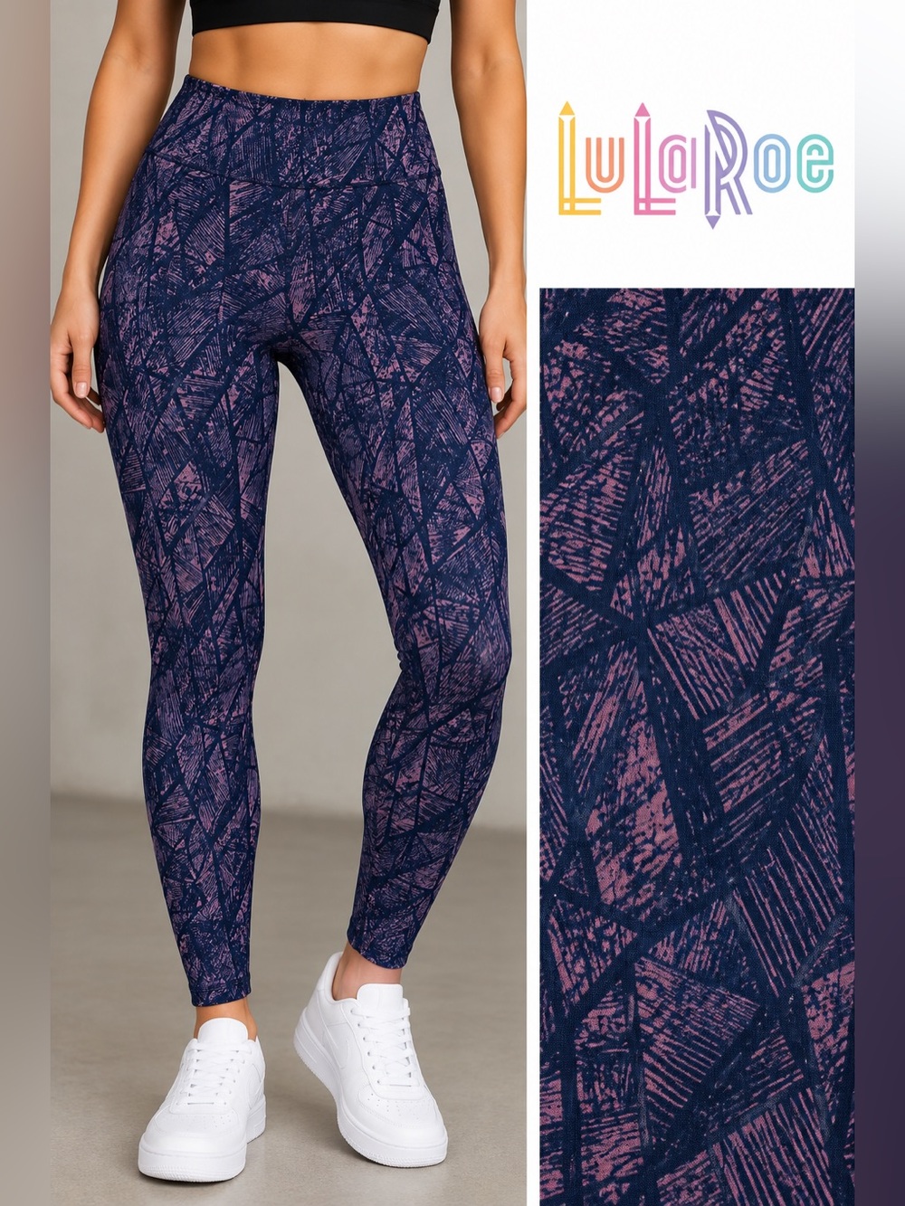 LuLaRoe Navy and Pink Geometric Print Leggings